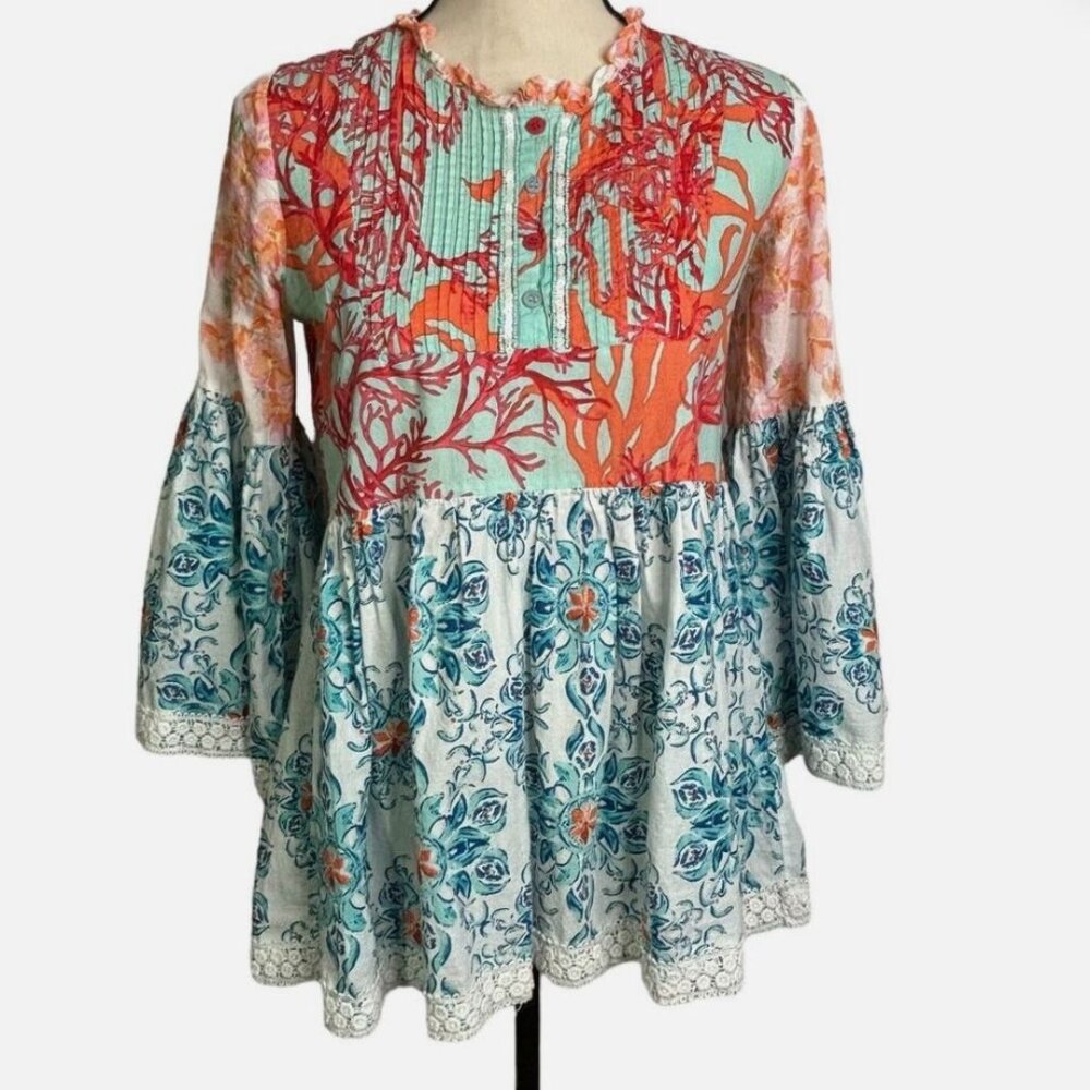 Modaposa Womens Floral & Abstract Print Tunic Top‎ With Bell Sleeves